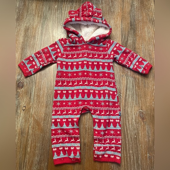 BABY KICKEE PANTS CHRISTMAS/HOLIDAY SHERPA-LINED HOODIE ONESIE,